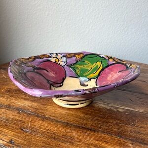 Terracotta Pottery Bowl with Fruit, Flower and Leaf Design